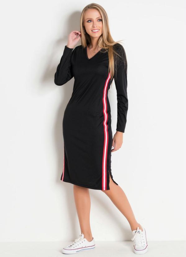 Outlet - Vestido Preto com Faixa Lateral Moda Evangélica 5