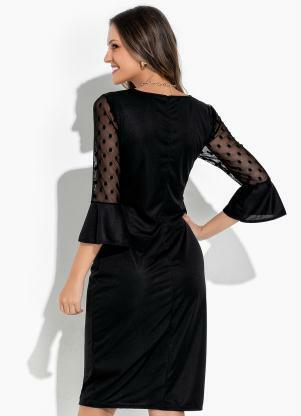 Rosalie - Vestido Preto com Manga em Tule - ROSALIE