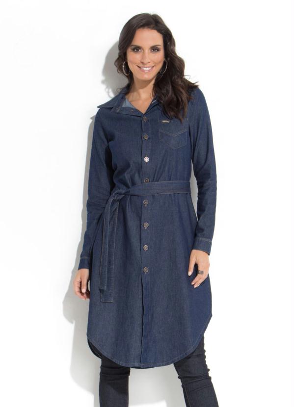 Quintess - Vestido Quintess Chemise Manga Longa Jeans