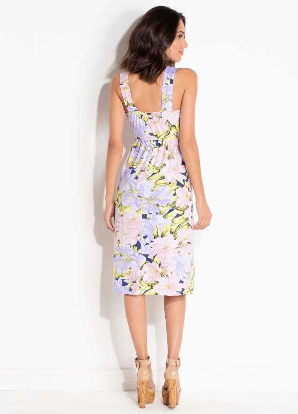 Quintess - Vestido Quintess Floral Lilás com Fenda 4