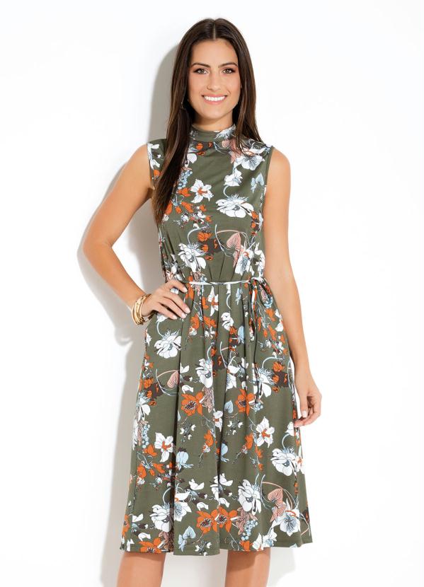 Vestido Quintess Floral Sem Mangas E Gola Alta Quintess