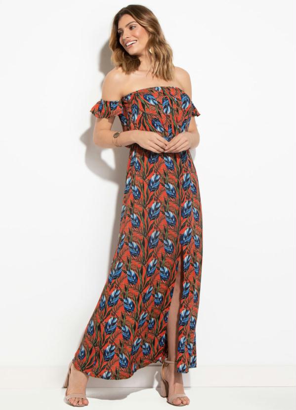 Quintess - Vestido Quintess Longo Ciganinha Folhagem