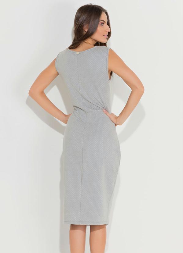 Quintess - Vestido Quintess Poá Cinza com Decote Redondo 2