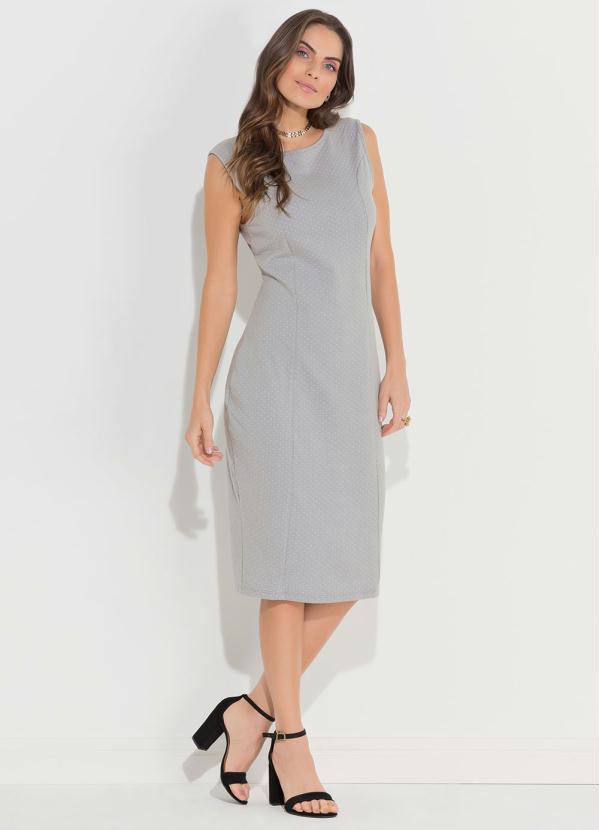 Quintess - Vestido Quintess Poá Cinza com Decote Redondo 3