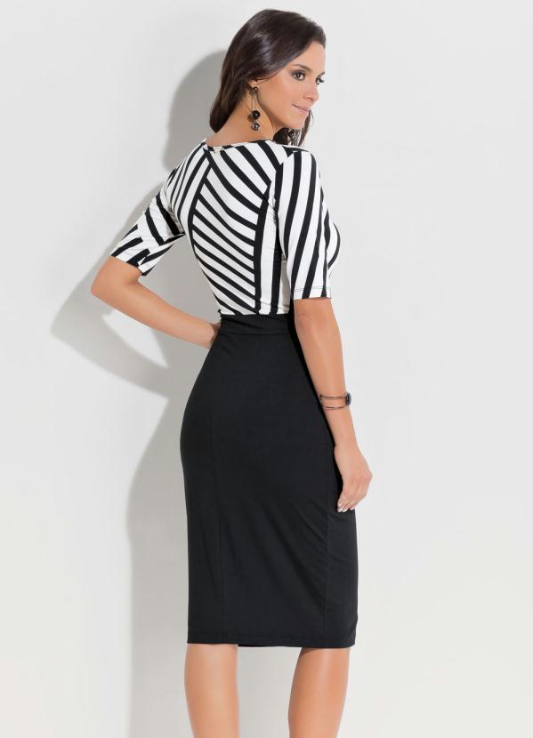 Quintess - Vestido Quintess Preto e Off White com Manga 3/4 2