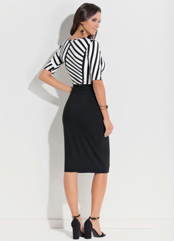 Quintess - Vestido Quintess Preto e Off White com Manga 3/4 4