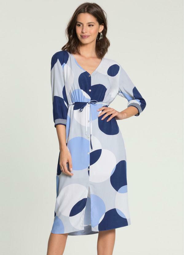 Lunender - Vestido Rayon Midi Manga 3/4 Azul