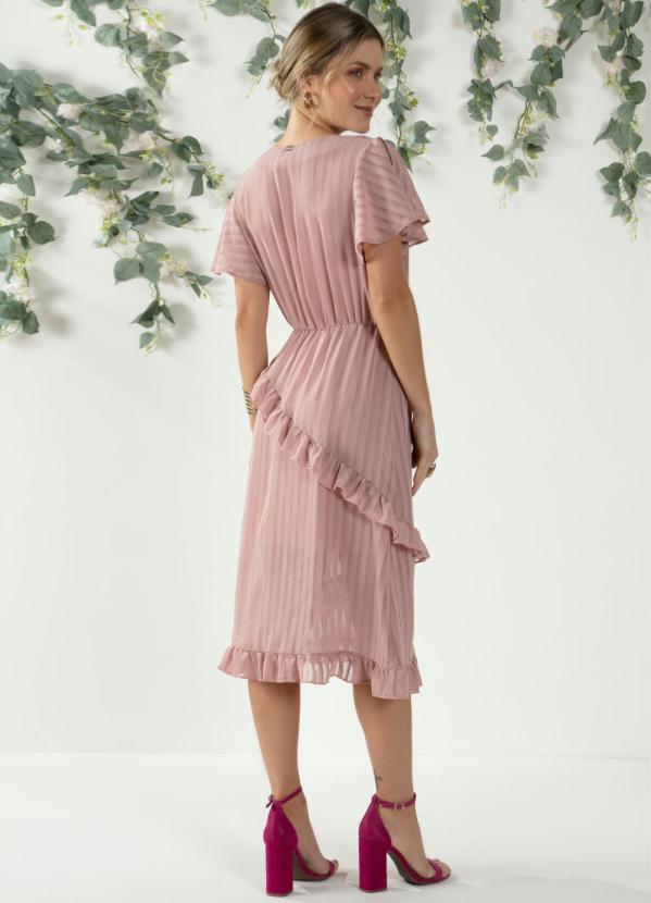 Quintess - Vestido Rosê com Fendas e Babados 2