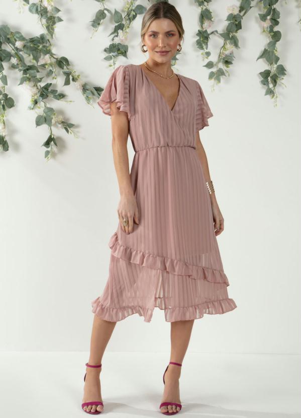 Quintess - Vestido Rosê com Fendas e Babados 3