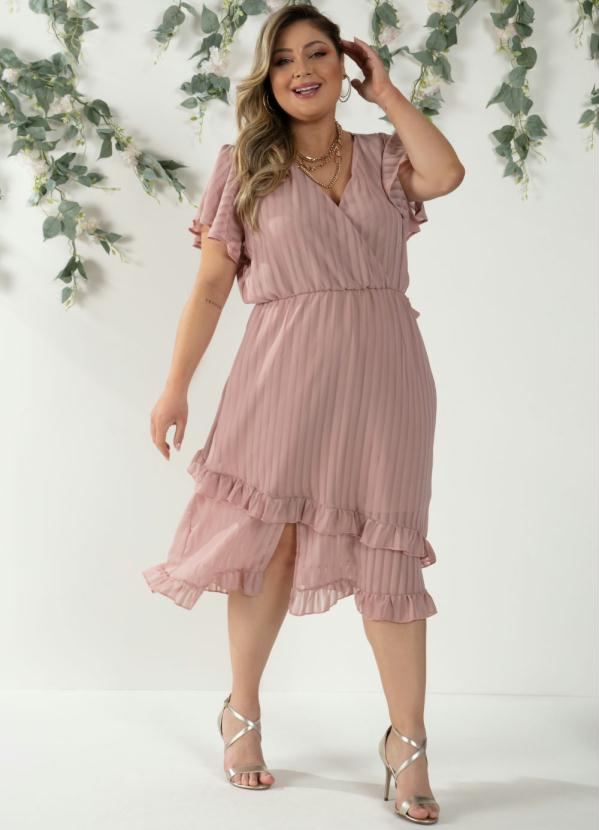 Quintess - Vestido Rosê com Fendas e Babados 4