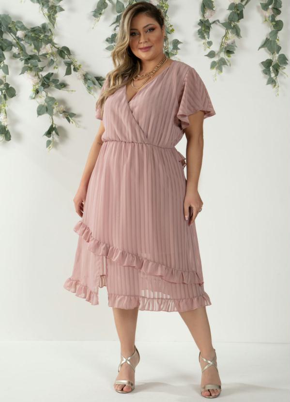 Quintess - Vestido Rosê com Fendas e Babados 6