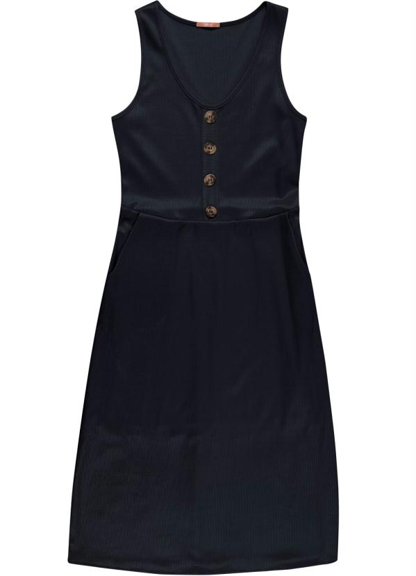 Gris - Vestido sem Manga com Bolsos Preto 1