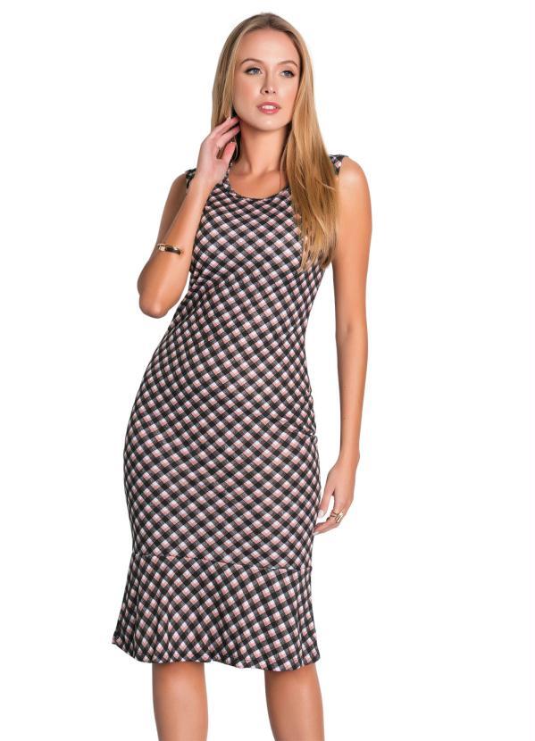 Outlet - Vestido Sino Xadrez Moda Evangélica sem Mangas