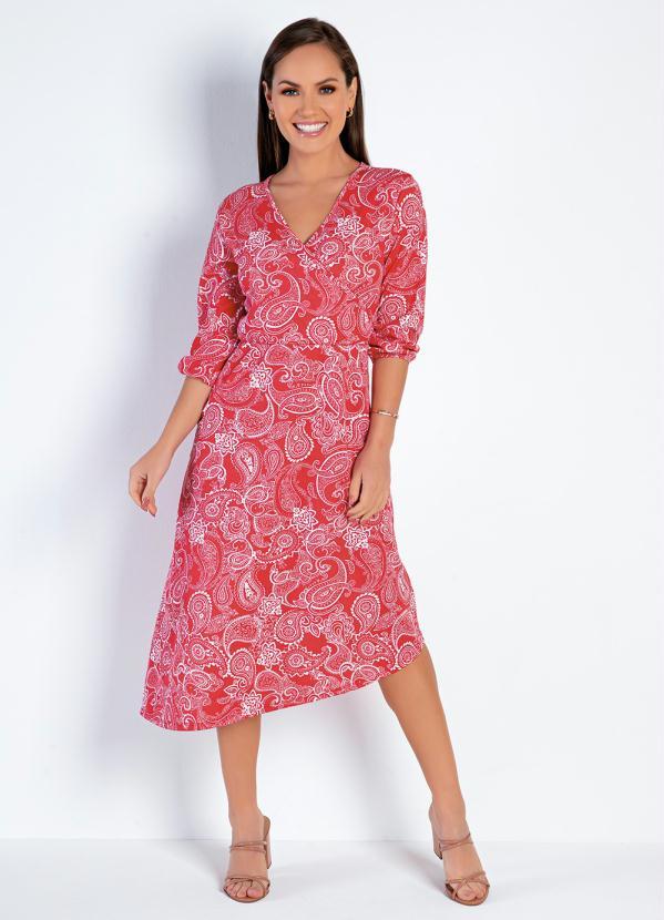 Outlet - Vestido Solto Arabesco Vermelho Moda Evangélica