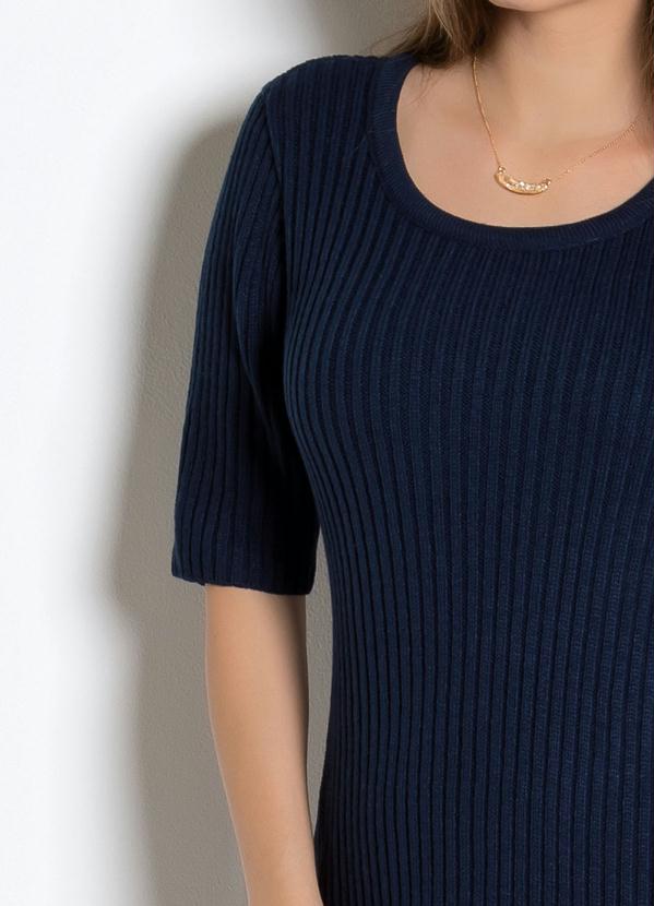 Outlet - Vestido Tricot com Manga 3/4 Marinho Lã Acrílica 3