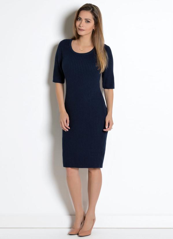 Outlet - Vestido Tricot com Manga 3/4 Marinho Lã Acrílica 5