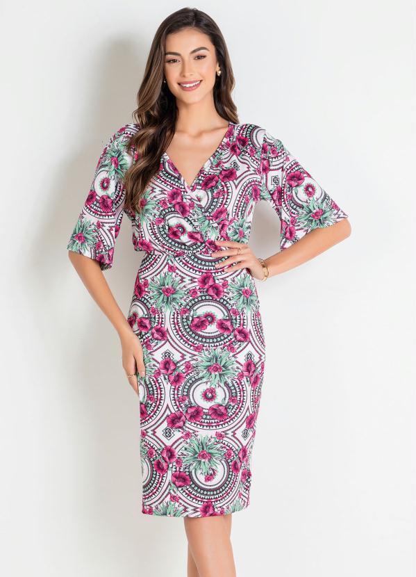 Rosalie - Vestido Tubinho Floral Étnico Moda Evangélica