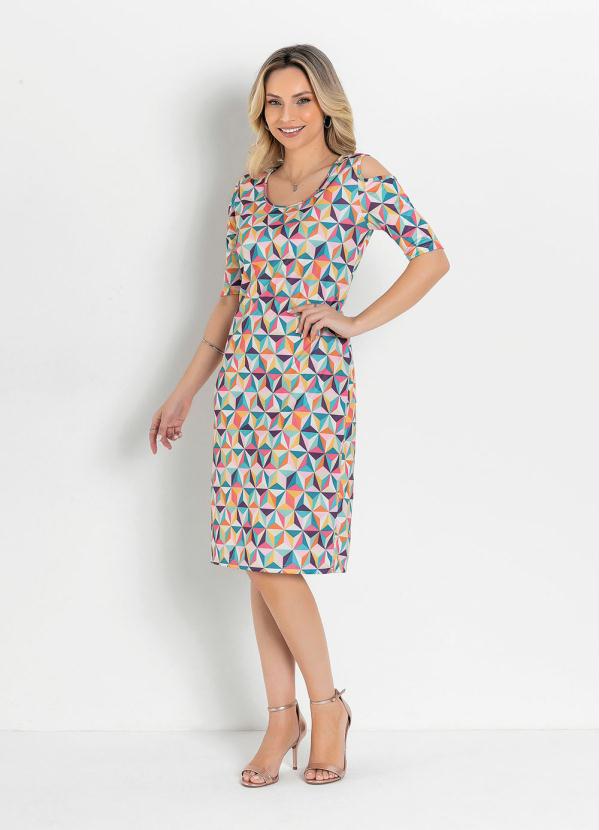 Queima Estoque - Vestido Tubinho Geométrica Color Moda Evangélica 3
