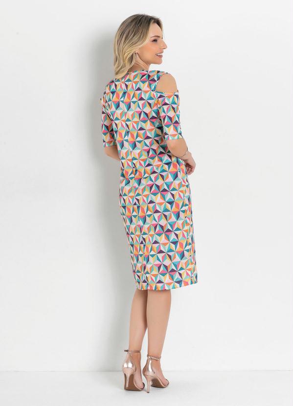 Queima Estoque - Vestido Tubinho Geométrica Color Moda Evangélica 4