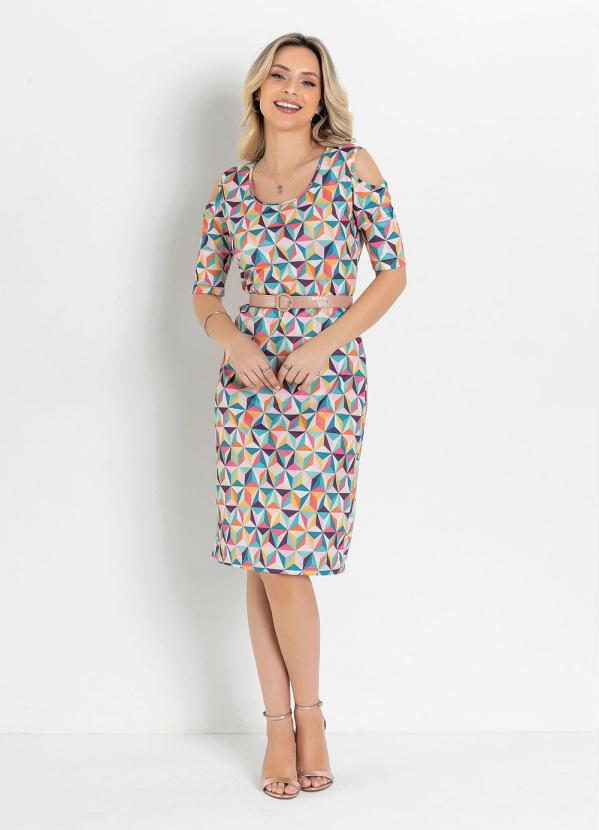 Queima Estoque - Vestido Tubinho Geométrica Color Moda Evangélica 5