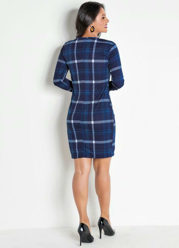 vestido xadrez tubinho manga longa