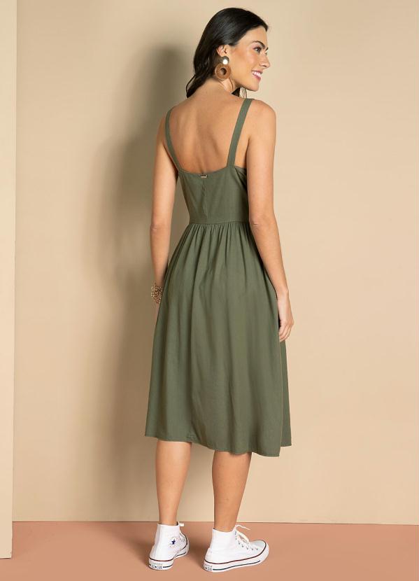 Quintess - Vestido Verde de Alças com Bolsos Frontais 2