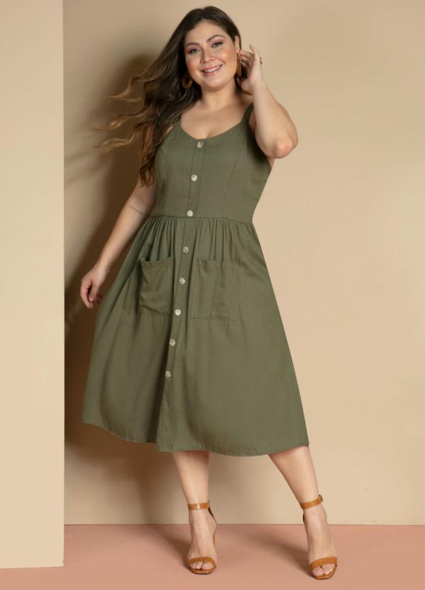 Quintess - Vestido Verde de Alças com Bolsos Frontais 3