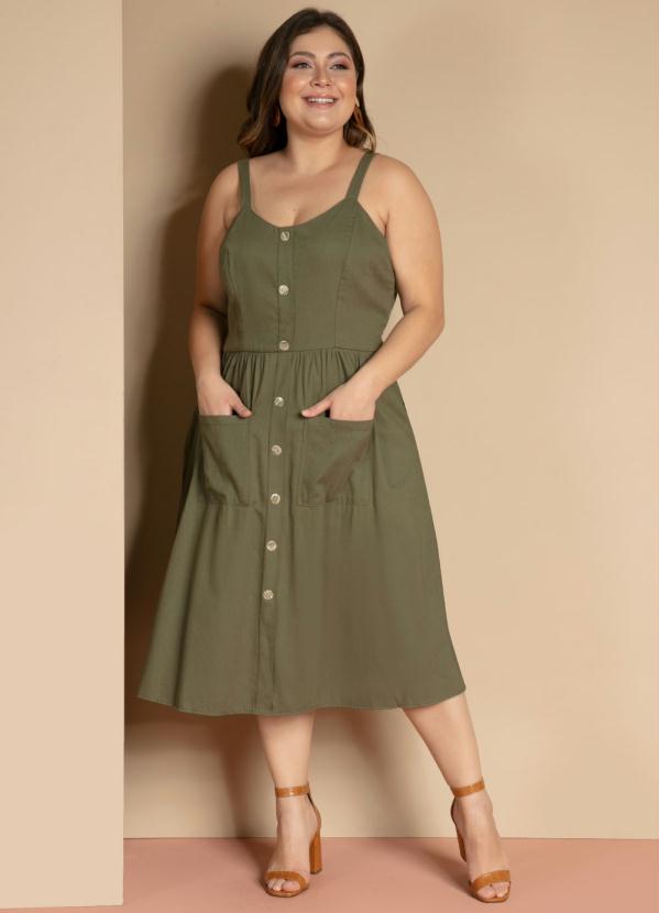 Quintess - Vestido Verde de Alças com Bolsos Frontais 5