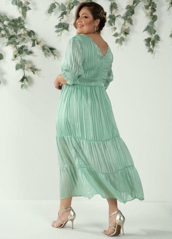 Quintess - Vestido Verde Metalizado e Babados em Camadas 5