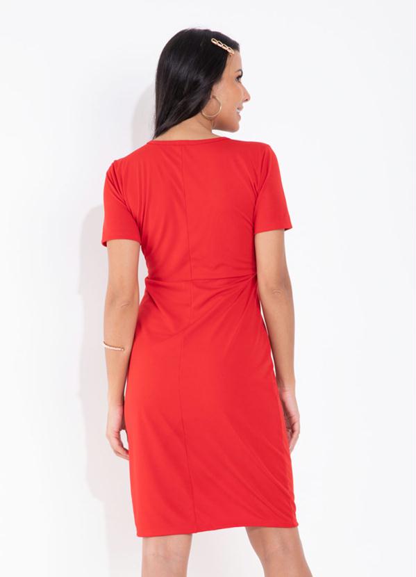 Queima Estoque - Vestido Vermelho com Botões Moda Evangélica 2
