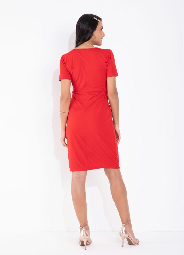 Queima Estoque - Vestido Vermelho com Botões Moda Evangélica 4