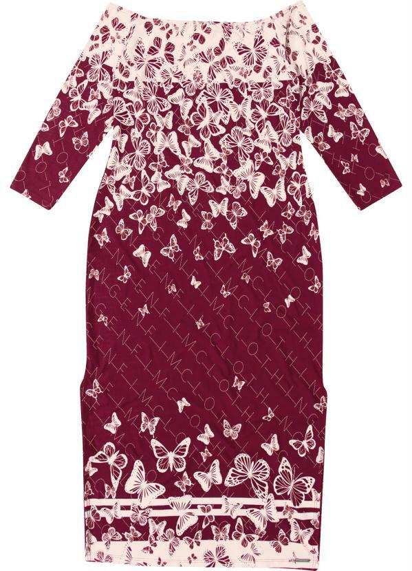 Enfim - Vestido Vinho Midi Borboletas
