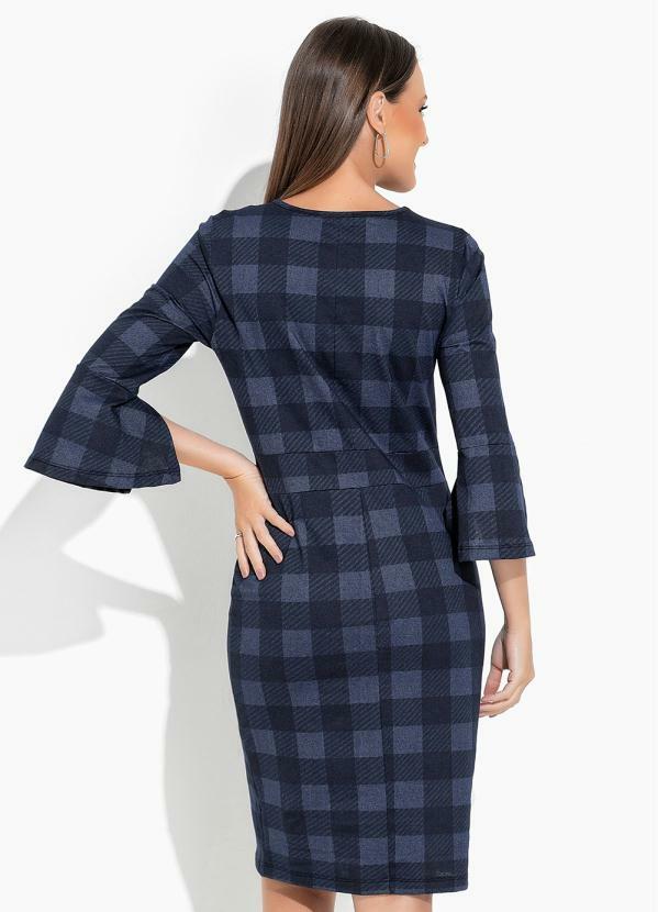 Rosalie - Vestido Xadrez Marinho com Manga 2