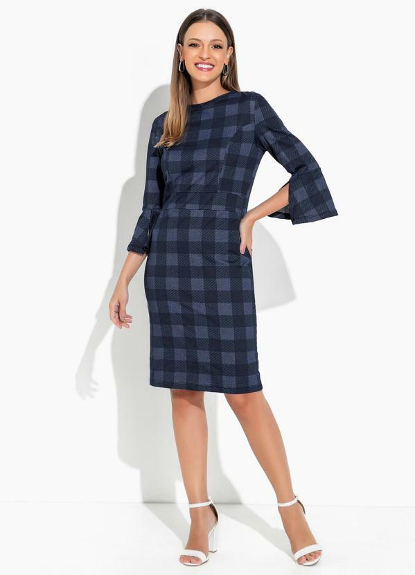 Rosalie - Vestido Xadrez Marinho com Manga 3