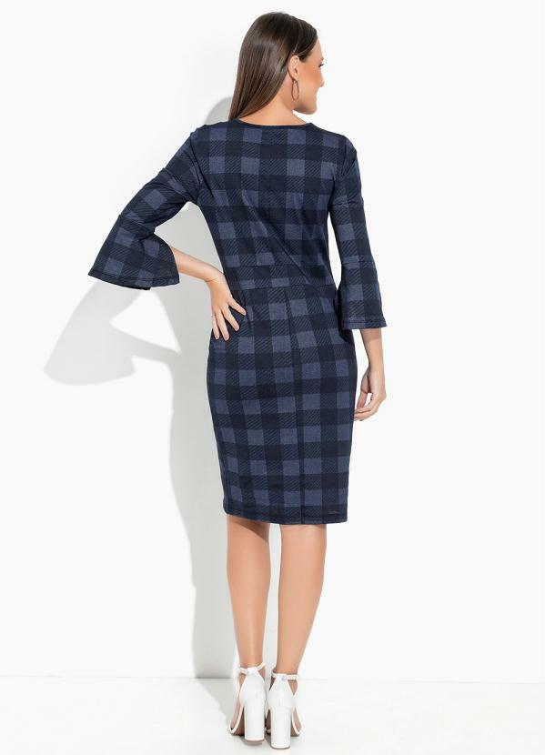 Rosalie - Vestido Xadrez Marinho com Manga 4