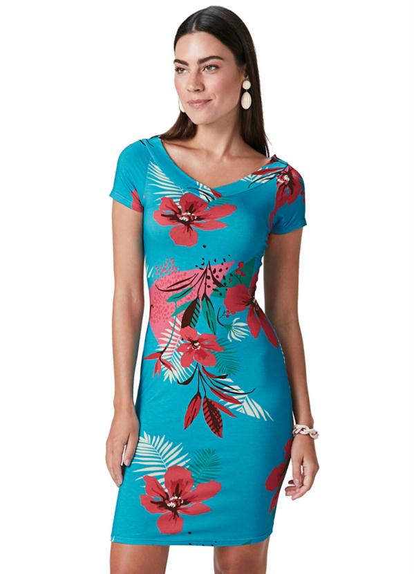 Malwee - Vestido Azul Claro Tubinho Floral