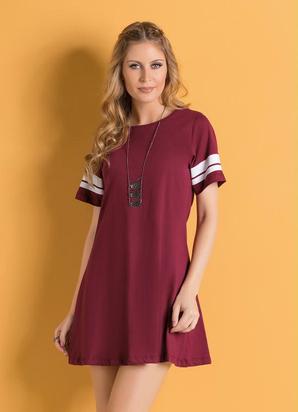 Outlet - Vestido Bordô com Listras nas Mangas