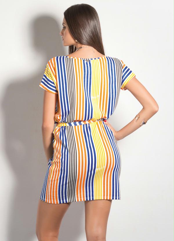 Quintess - Vestido com Faixa na Cintura Listrado 3