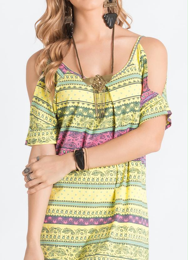 Quintess - Vestido Étnico Amarelo Ombros de Fora 3
