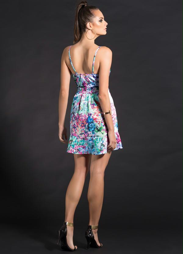 Quintess - Vestido Evasê de Cetim Floral 4