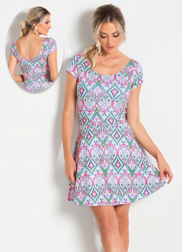 Quintess - Vestido Evasê Étnico com Decote nas Costas 1