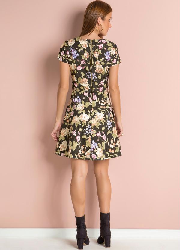 Quintess - Vestido Evasê Floral em Sarja 5
