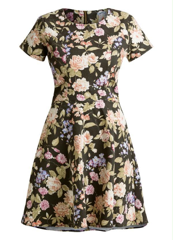 Quintess - Vestido Evasê Floral em Sarja 6