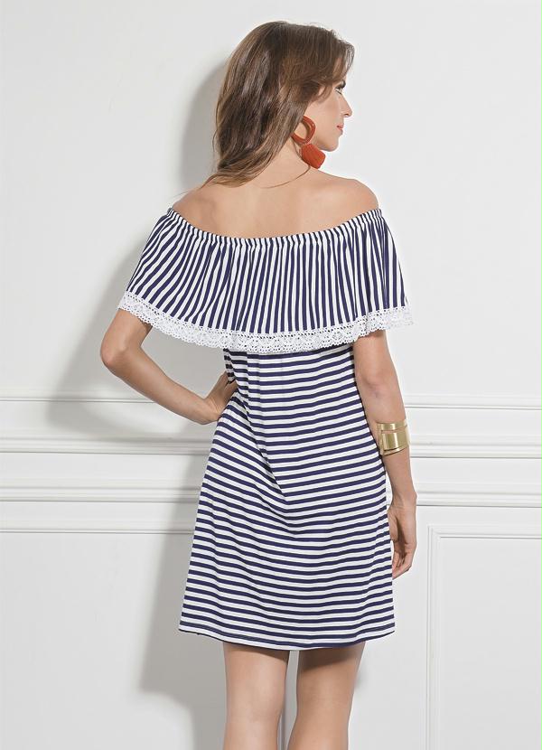 Quintess - Vestido Listrado Quintess com Babado no Decote 2