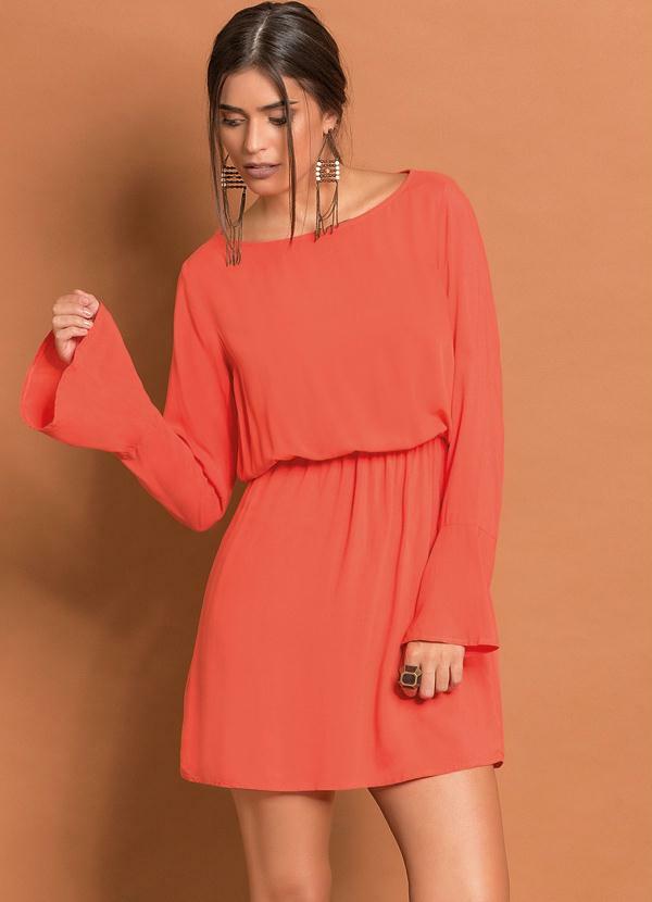 Quintess - Vestido Mangas Sino Laranja