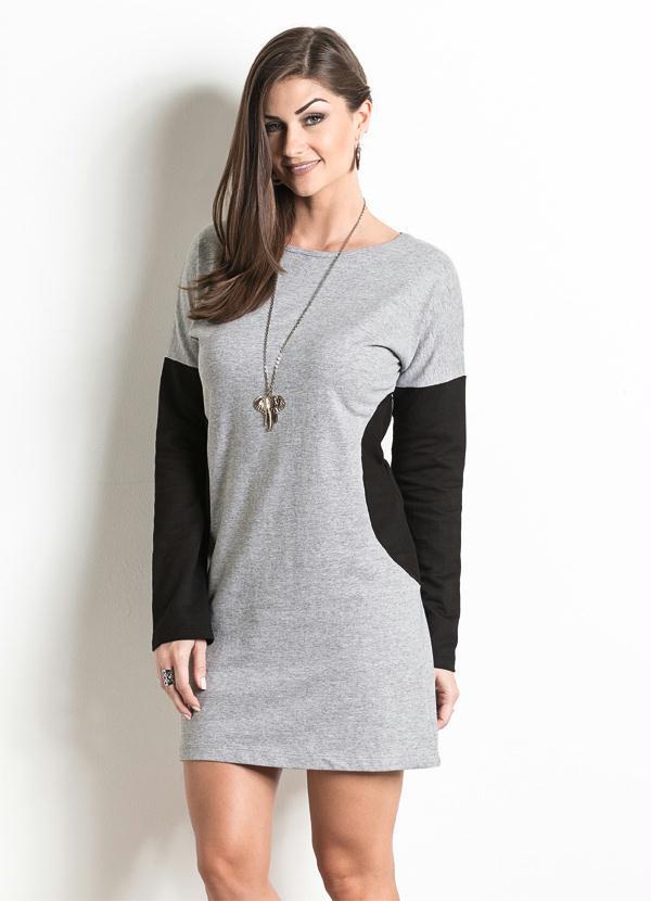 Outlet - Vestido Mescla e Preto com Recortes