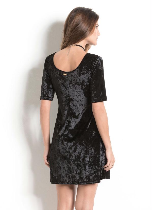 Quintess - Vestido Veludo Quintess Preto Manga 3/4 3