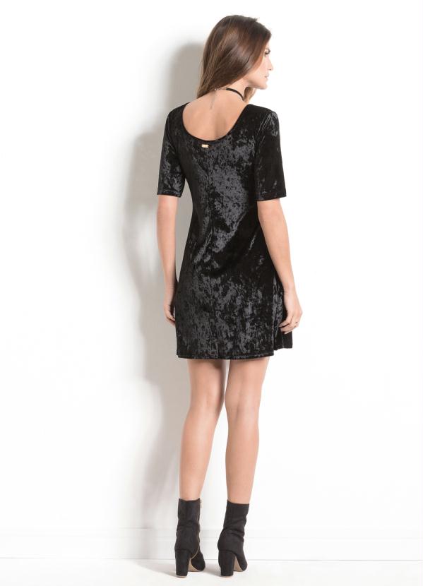 Quintess - Vestido Veludo Quintess Preto Manga 3/4 5