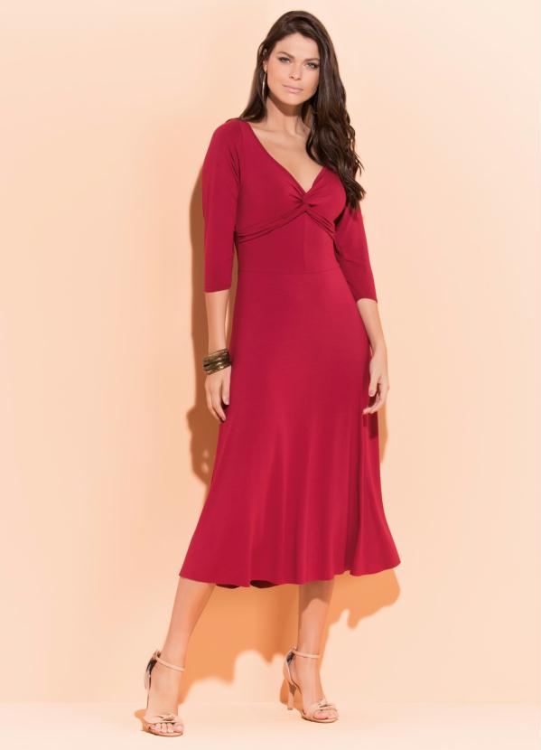 Quintess - Vestido Longuete Bordô com Mangas 3/4 2