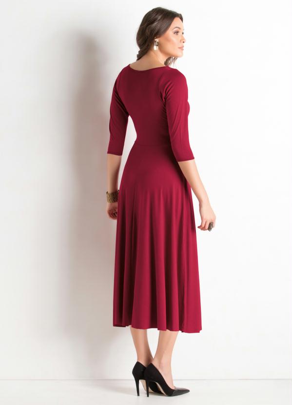 Quintess - Vestido Longuete Bordô com Mangas 3/4 4